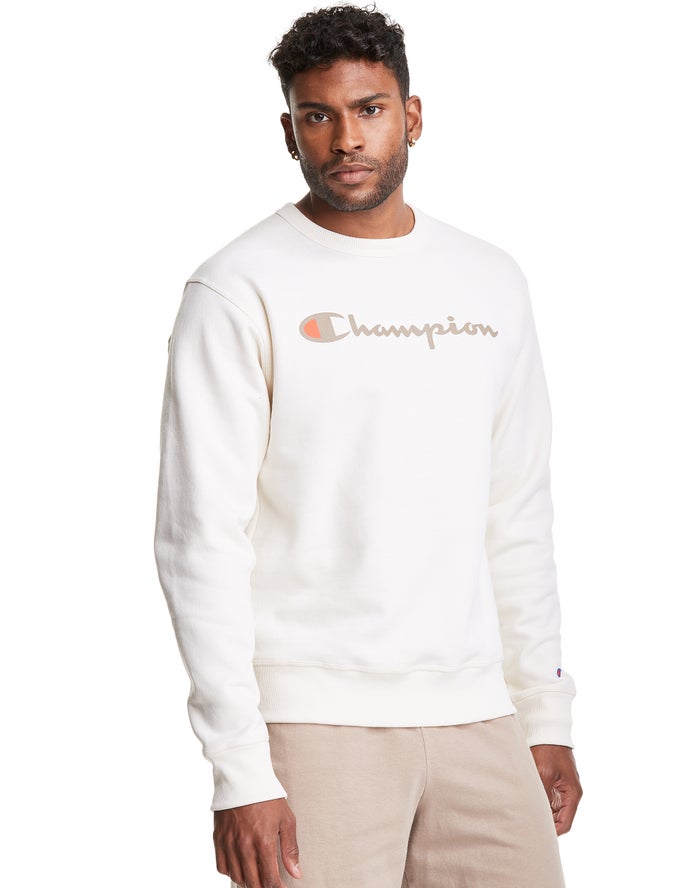 Champion Sweatshirt Heren - Wit - Powerblend Fleece Crew Script Logo ( 638920-UTY )